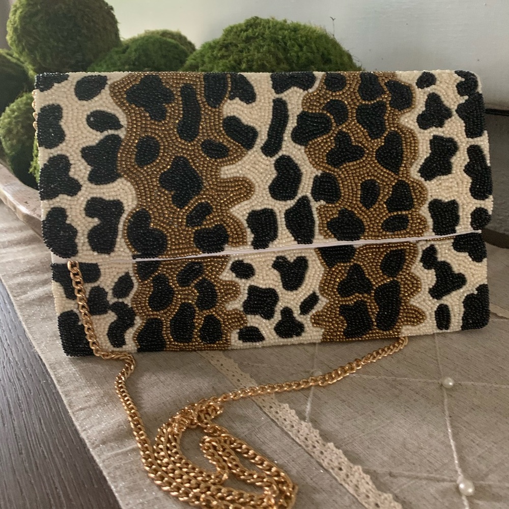 Cheetah striped Beaded clutch sling / shoulder bag